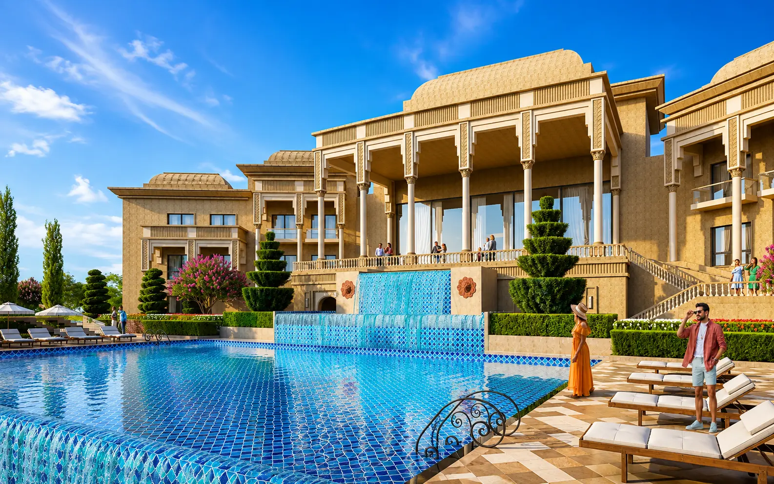 Clubhouse and pool at The Sarayu, Ayodhya — managed by The Leela